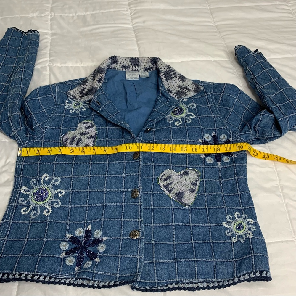 Blue Bayou Patchwork Embroidered Crochet Beaded Boho Denm jacket Women Size US S - Picture 14 of 16